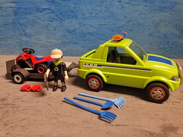 Playmobil Service-Fahrzeug mit Rasenmäher vollständig