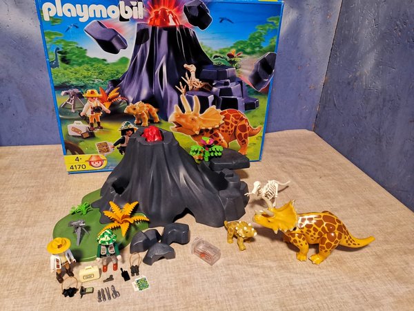 Playmobil 4170 Triceratos mit Baby und Vulkan vollständig